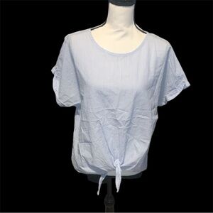 J by J.Crew Front Tie Blue Striped Short Sleeve Shirt Lightweight